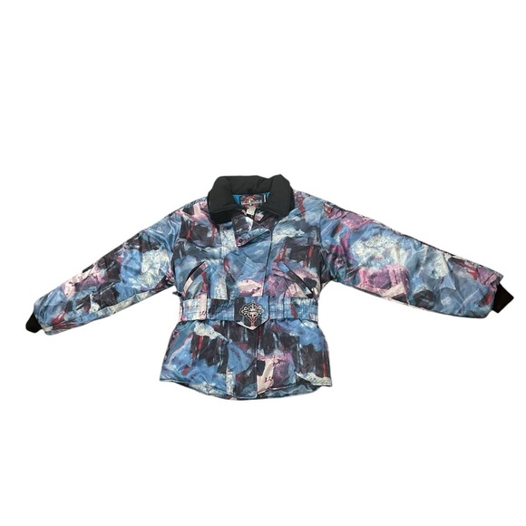 Vintage Polaris Snowmobile Puffer Jacket Thermoloft Belted Abstract Print size M - Picture 15 of 15